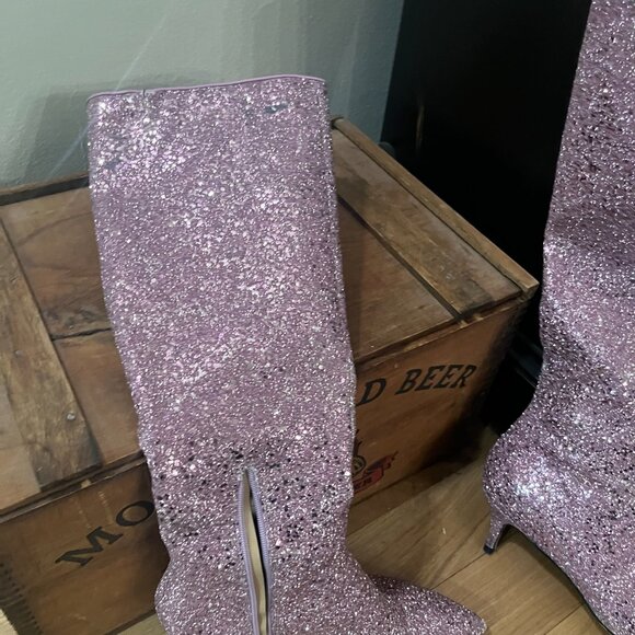 XYD Purple Glitter Knee High Boots - Picture 2 of 8